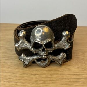 ItsUs Men's Black Leather Detailed Skull Buckle Belt RARE